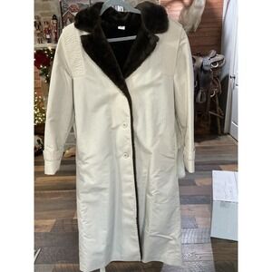 Vintage Fitz Faux Fur Lined Hooded Coat Made‎ in USA Long Belted Women's Small